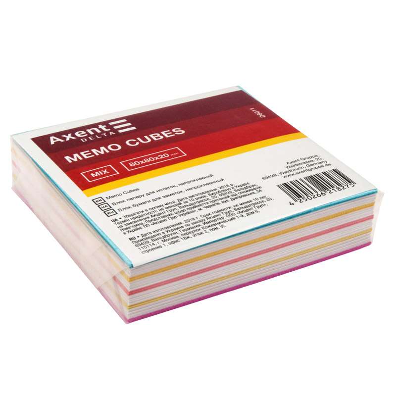 Паперовий блок для нотаток DELTA Mix 80*80*20 мм непроклеєний (D8011)